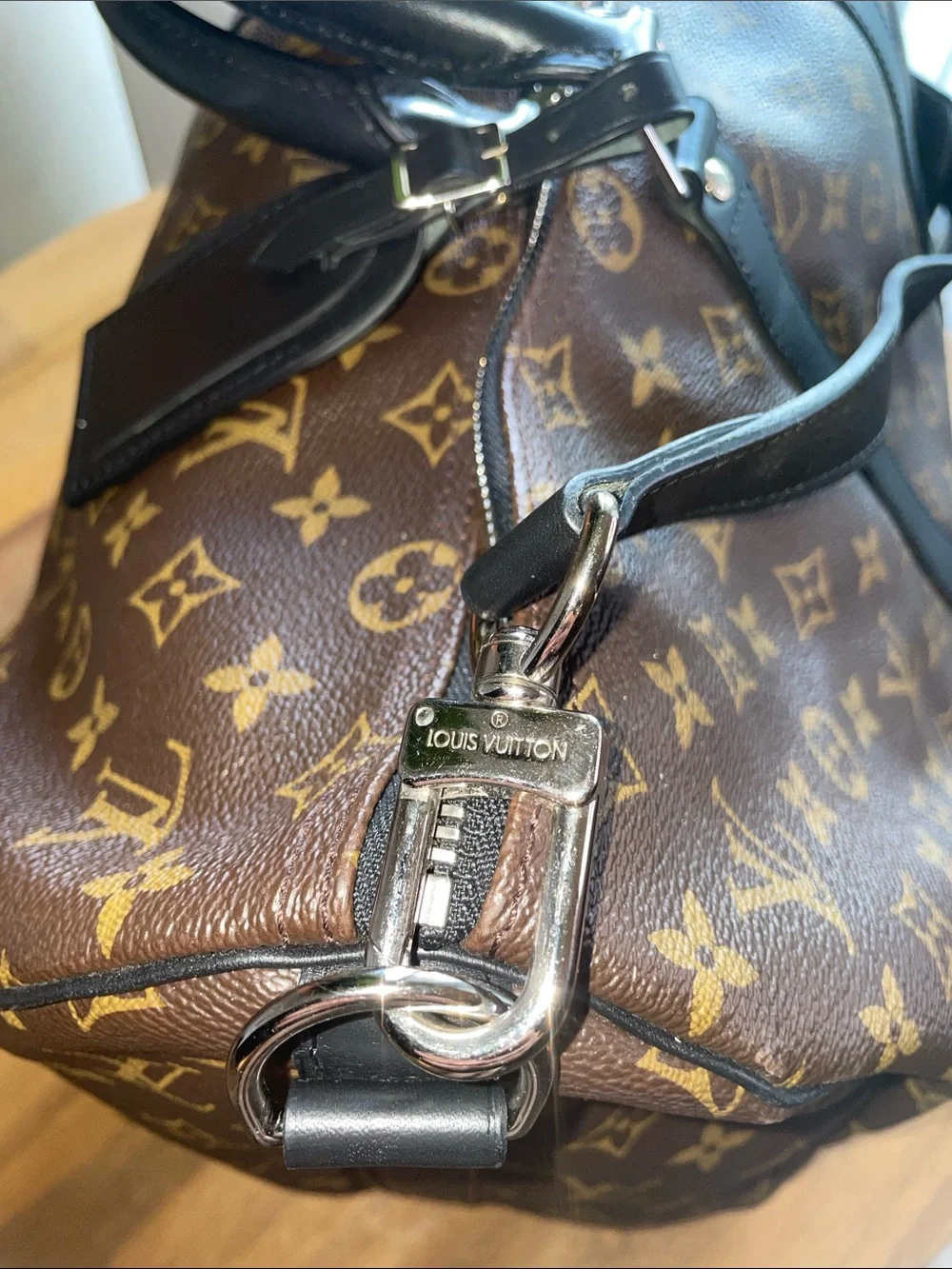 Louis Vuitton Brown Monogram Duffel with Black Leather Trim 45 Keepall